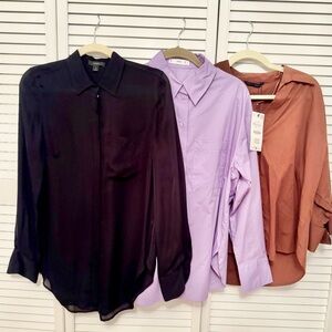 Lot of Three Button-Up Shirts in Black, Lavender, and Rust - Size XS